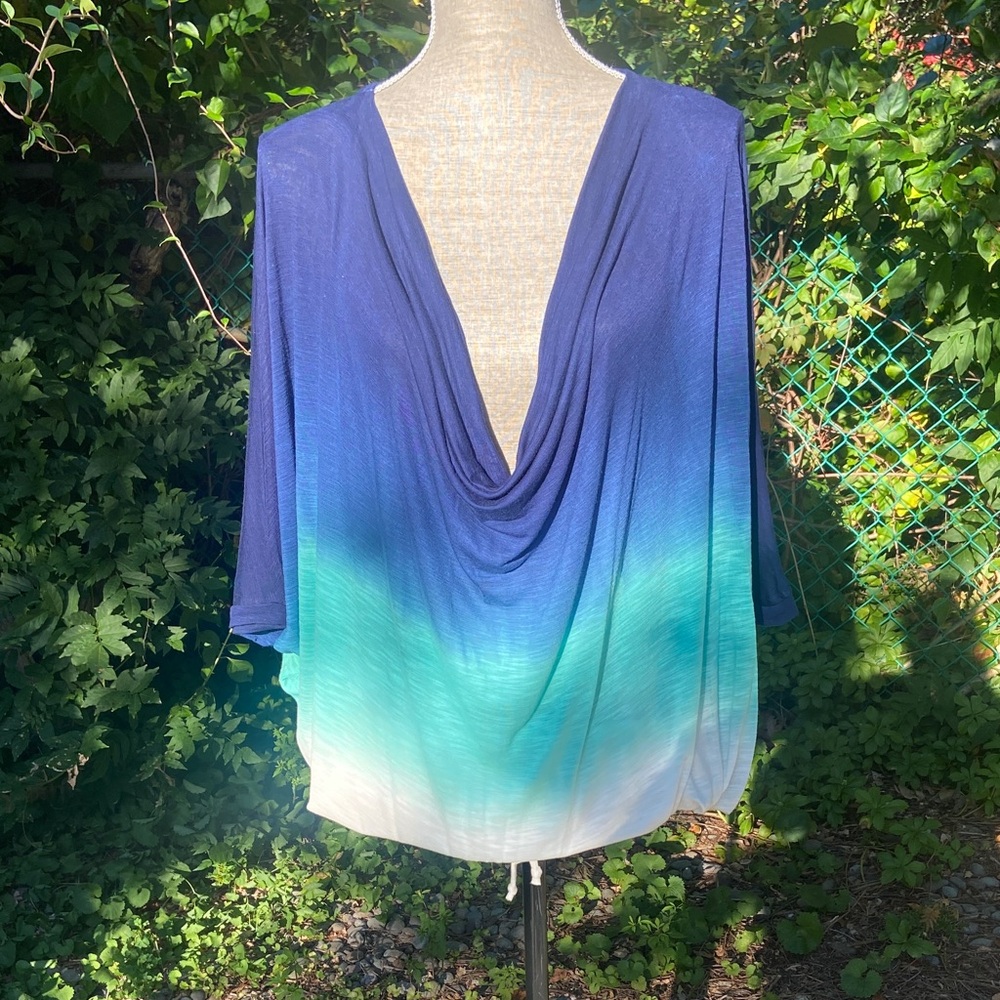 Young Fabulous and Broke aqua blue to white ombré mid sleeve dolman sleeve M top